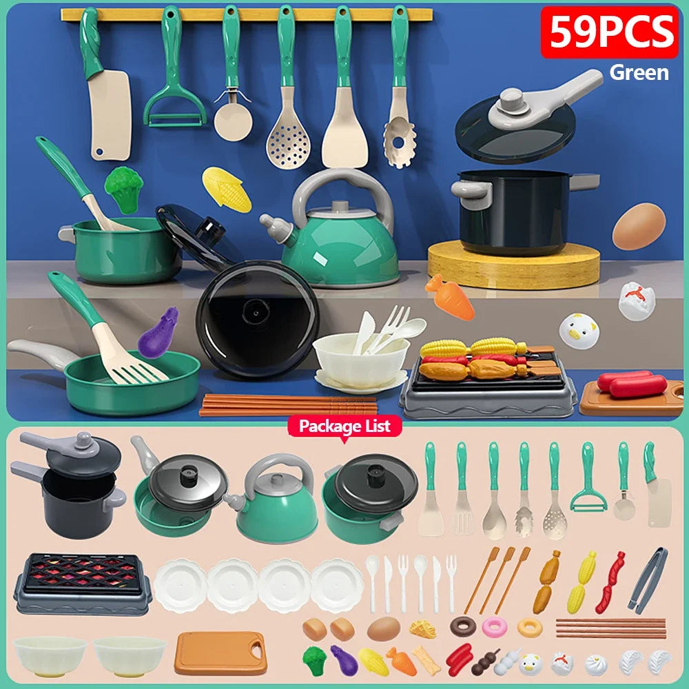 Kids Pretend Play Kitchen Set with Pots and Play Food
