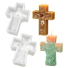A set of three floral cross silicone molds for resin and soap crafts, featuring white, orange, and green designs.