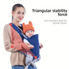 A woman is demonstrating the Triangular stability force of an All-Season Multi-Position Baby Carrier Sling with a baby.