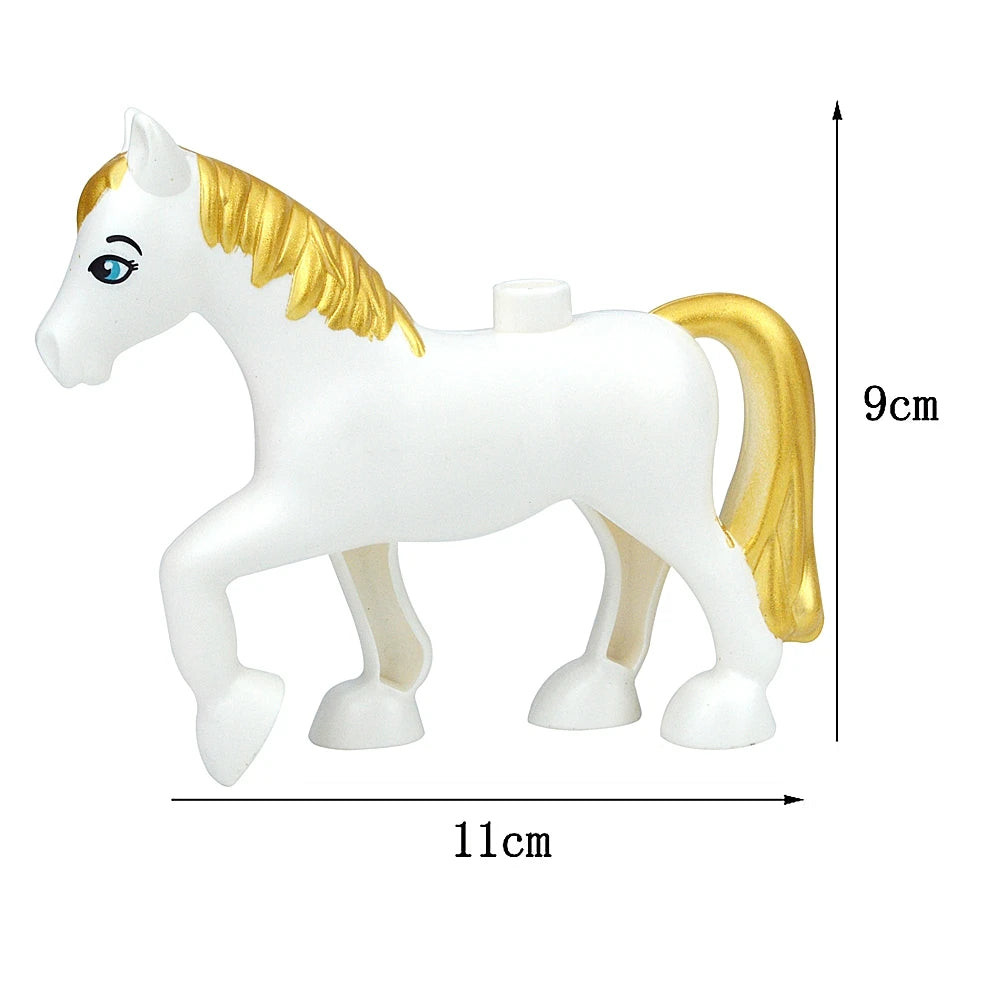 A white horse building block with a golden mane and tail, shown in profile.