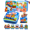 A set of felt busy books for toddlers featuring various train and animal themes.