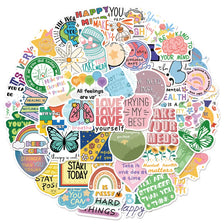 A colorful circular sticker pack featuring various positive mental health affirmations and phrases like I love you take your 