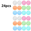 A set of 24 reusable quick-fill water balloons in various colors including white, pink, orange, green, and blue.