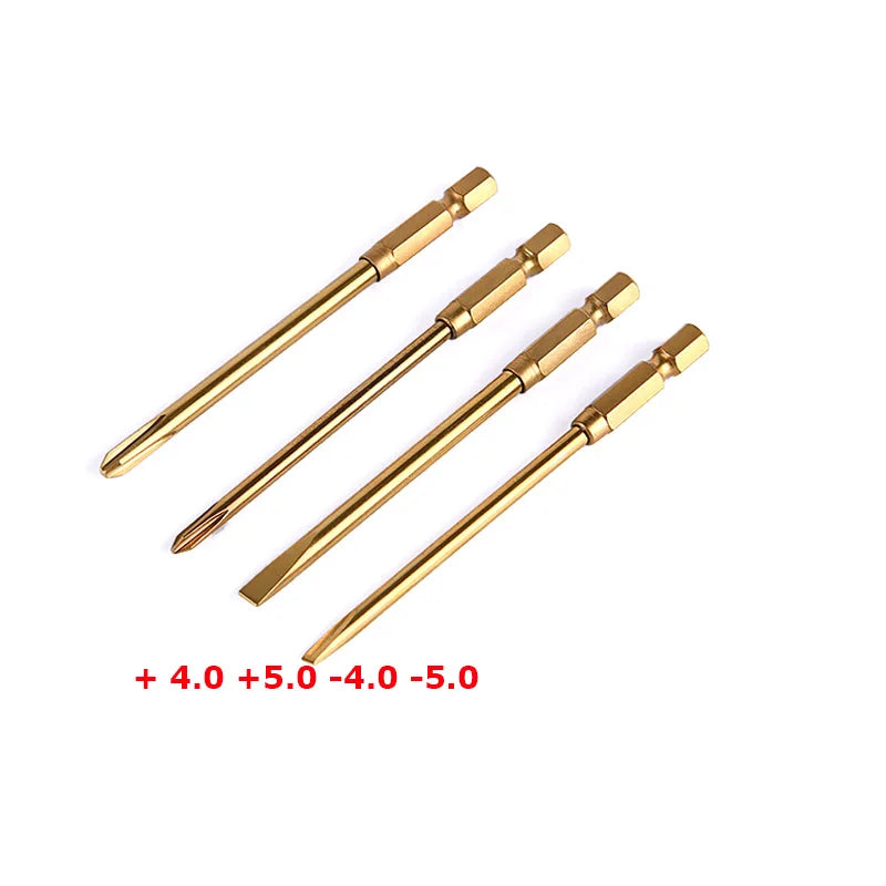 A set of four gold-colored precision hex screwdrivers for RC vehicles.