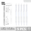 Pack of five Milk White quick-drying gel pens with 0.5mm tips