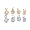 A set of gold and silver rhinestone heart charms for jewelry making.