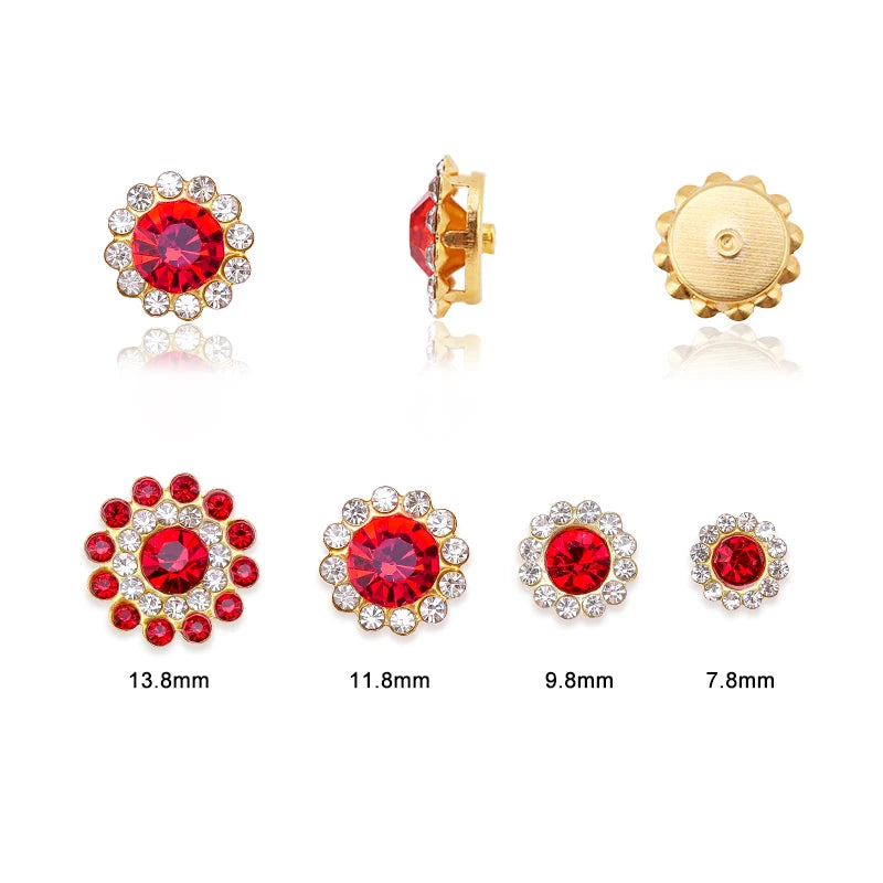 A set of crystal glass sunflower claw rhinestones in various sizes and colors for sewing projects.