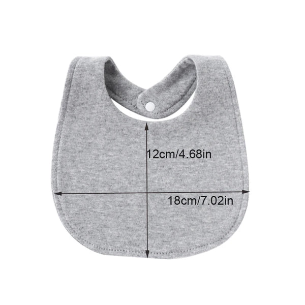A gray cartoon baby bib with a rounded shape and a collar detail.