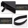 Black PU leather card binder with a zipper and an extra wristband design for easy carrying
