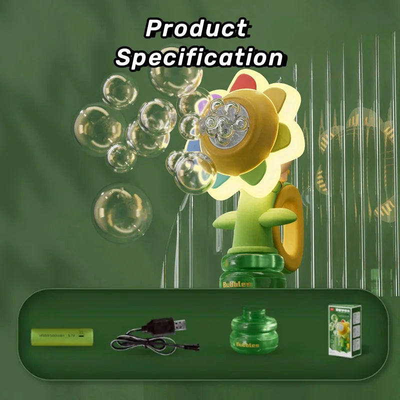Sunflower Bubble Machine with Lights and Auto Shake for Kids