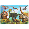 A 30-piece wooden jigsaw puzzle featuring various prehistoric animals like dinosaurs and pterosaurs.