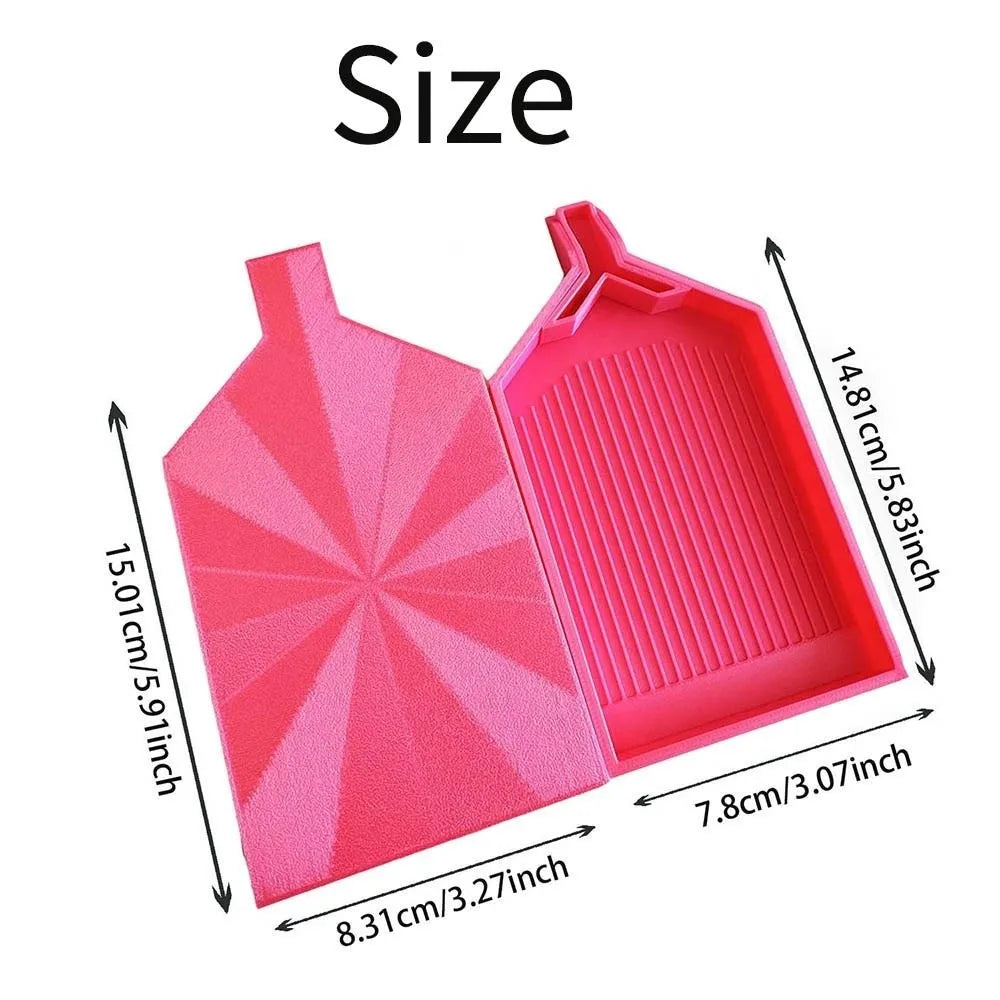Pink large diamond painting tray with a pop-up plug for bead sorting shown from the side.