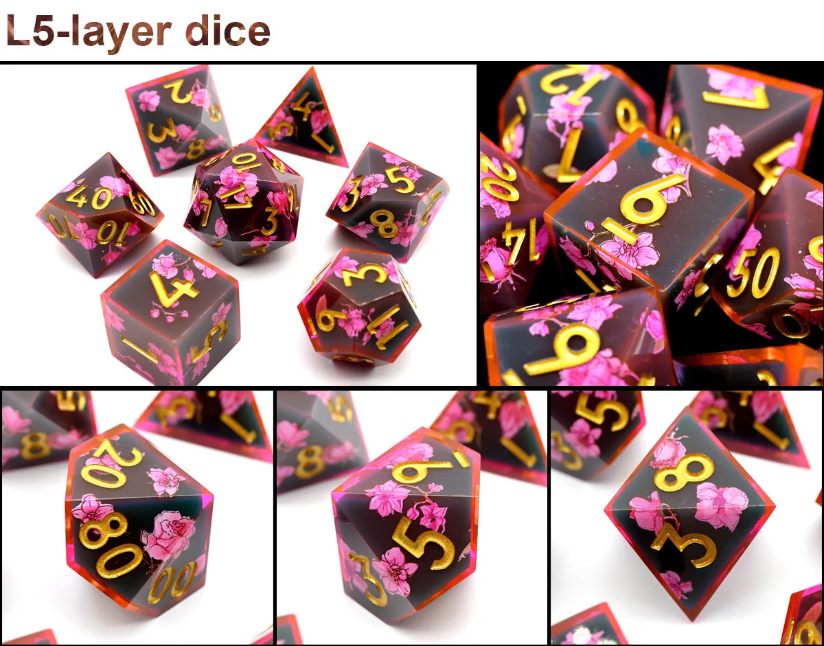Handmade Resin Polyhedral Dice Set with Sharp Edges