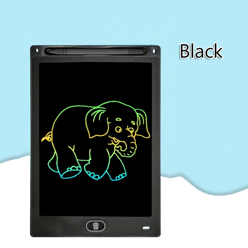 A black drawing tablet displaying a neon green outline of an elephant.