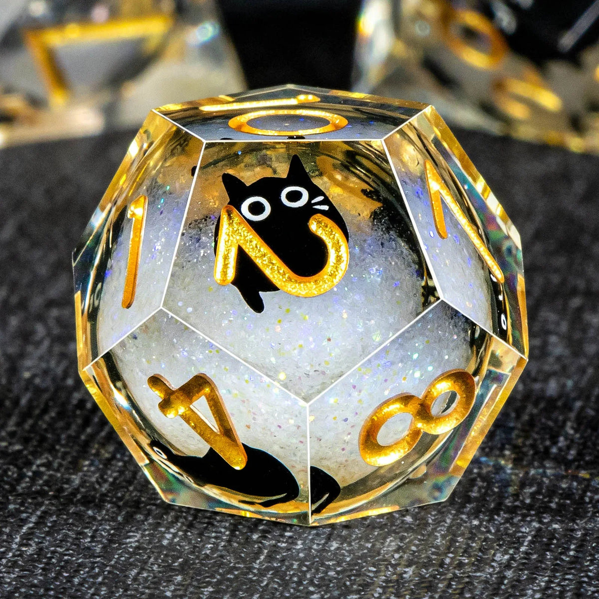 Cat Liquid Core Polyhedral Dice Set with Sharp Edges