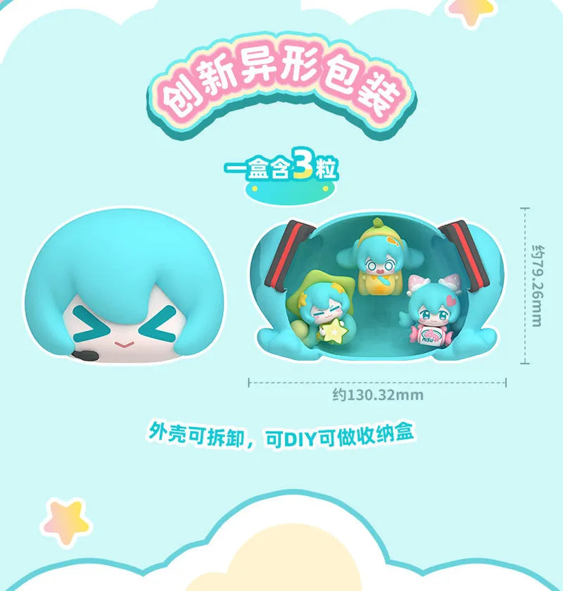 Blind box figure set featuring three versions of Hatsune Miku fruit candy theme characters