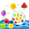 A collection of colorful, squishy fruit and vegetable mochi toys in various shapes and sizes.