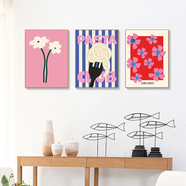 Drei gerahmte Diamantenmalereien mit rosa, lila und roten Blumenmotiven.