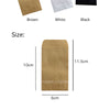 Three mini kraft paper gift bags in brown, white, and black colors shown with size reference.