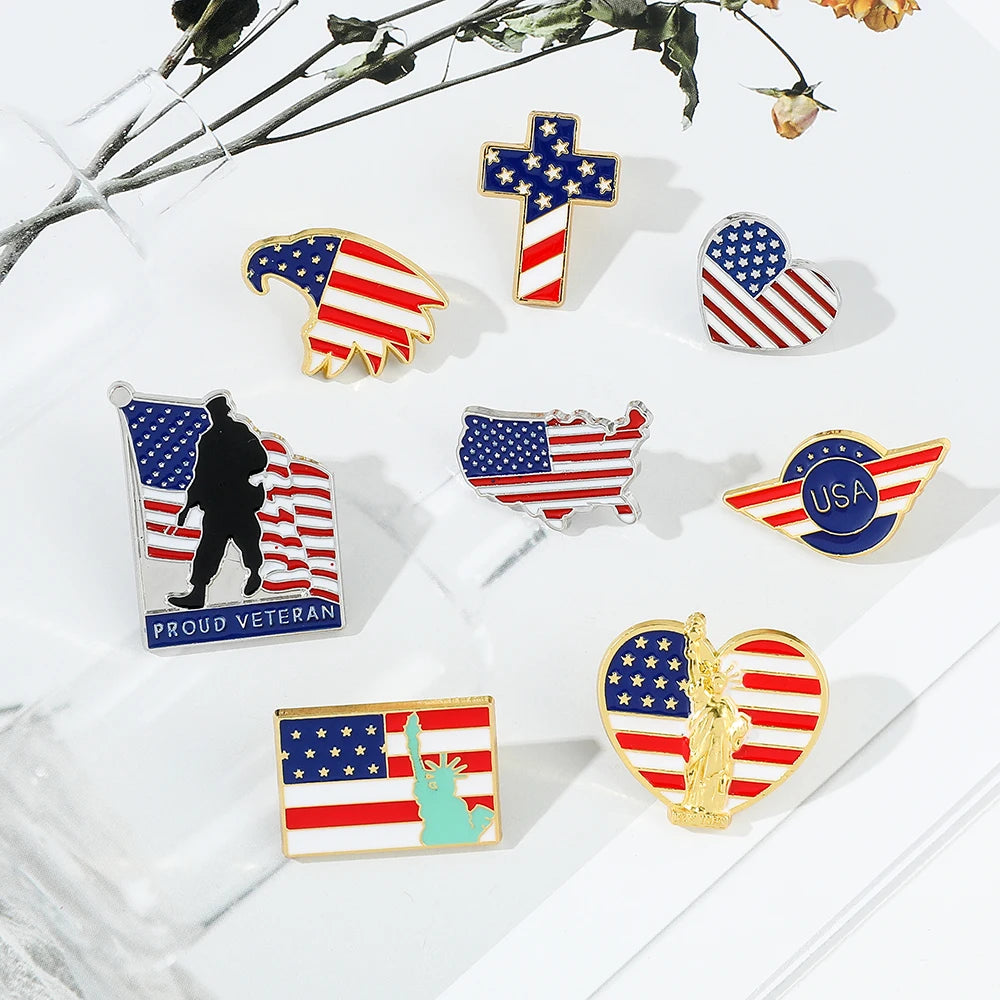 American Flag Cross Enamel Brooch Pin