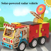 A wooden solar-powered radar vehicle model kit resembling a lunar rover with solar panels and wheels.