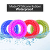 Colorful silicone rubber tire inserts floating in water, demonstrating waterproof properties.