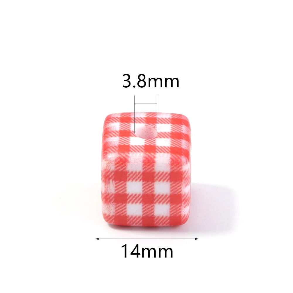 Classic Plaid Acrylic Cube Beads for Jewelry Making