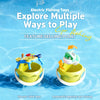 Electric fishing toys featuring a yellow fish and a green fish with booster table legs and automatic opening and closing feat