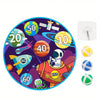 A large cloth dart board set featuring various colored sticky balls and a dart, designed for kids.