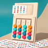 A wooden color matching puzzle game featuring colored discs and a slot for matching tiles.