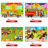 A set of four wooden animal jigsaw puzzles for kids featuring various colorful animals and scenes.