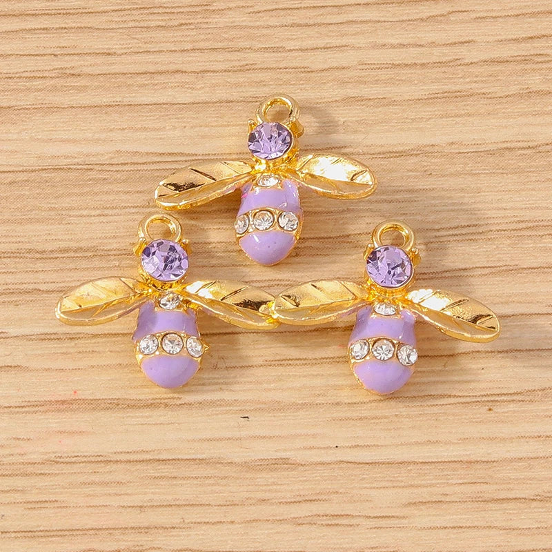 Gold Enamel Honeybee Charms for Jewelry Making (Set of 10)