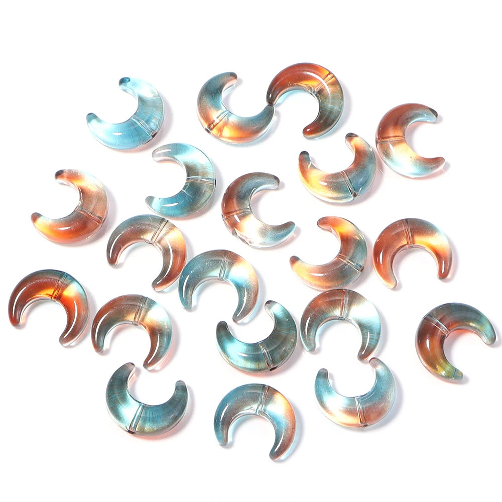A collection of iridescent moon-shaped glass beads for DIY jewelry making