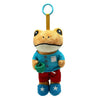 A plush toy of Bad Bunny El Sapo Concho with a light brown face and blue shirt.