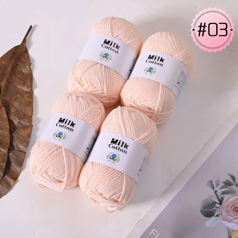 Soft Milk Cotton Yarn Value Pack - 4 Balls for Knitting & Crochet