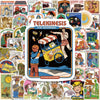 A collection of funny retro food art stickers featuring various food items and characters on a white background.