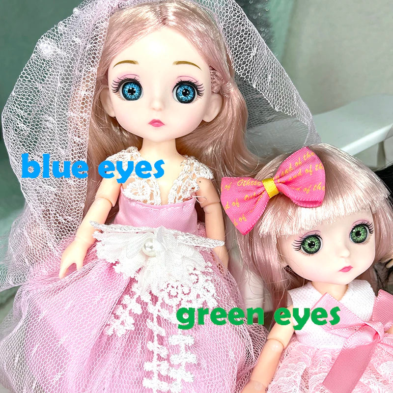 16cm Articulated Fashion Doll with Big Eyes and Dress-Up Outfit