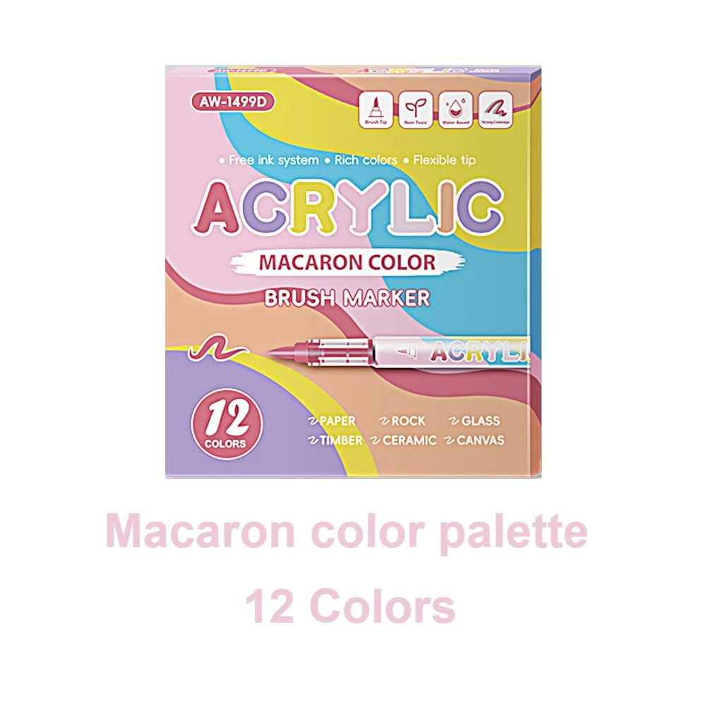 Acrylic Marker Set with Soft Brush Tips – 12 Colors