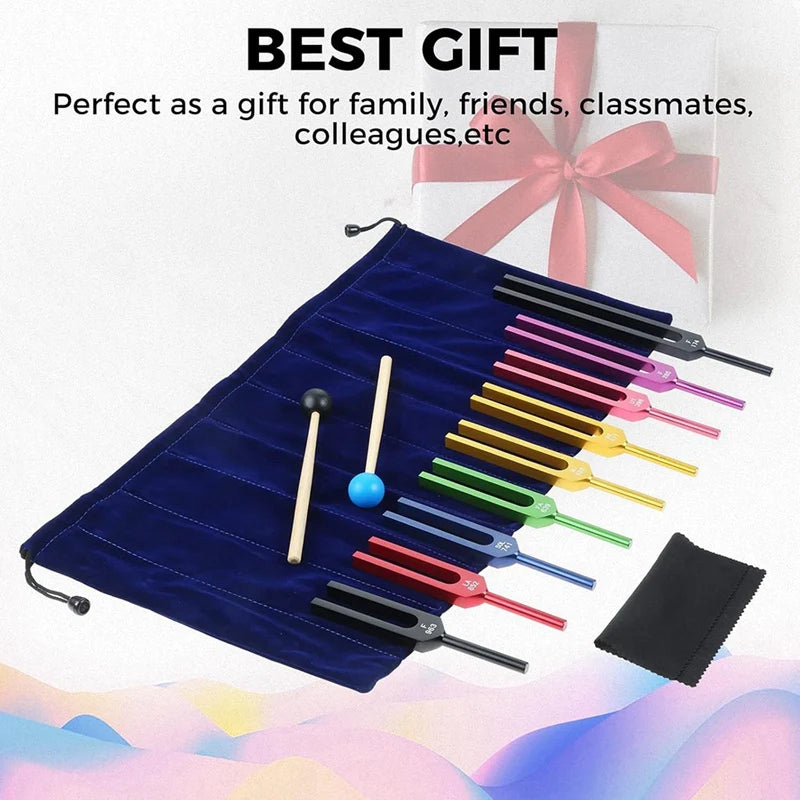 9-Piece Color Tuning Fork Set for Sound Healing and Chakra Balancing