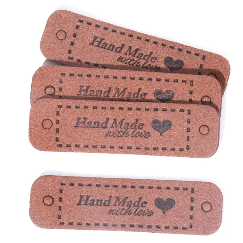 Set of 20 PU Leather "Made With Love" Sew-On Tags for Crafts and Garments