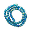 A strand of blue-green faceted crystal beads for jewelry making