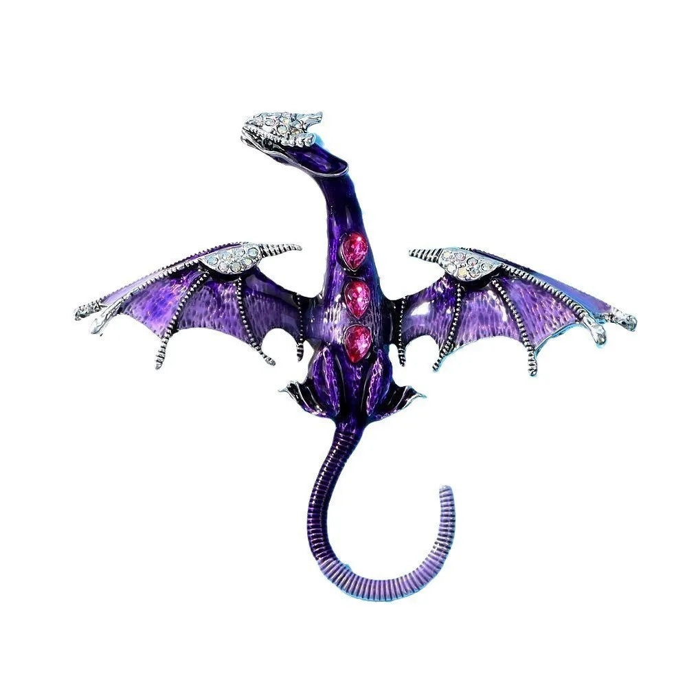 Enamel Dragon Brooch with Rhinestone Accents