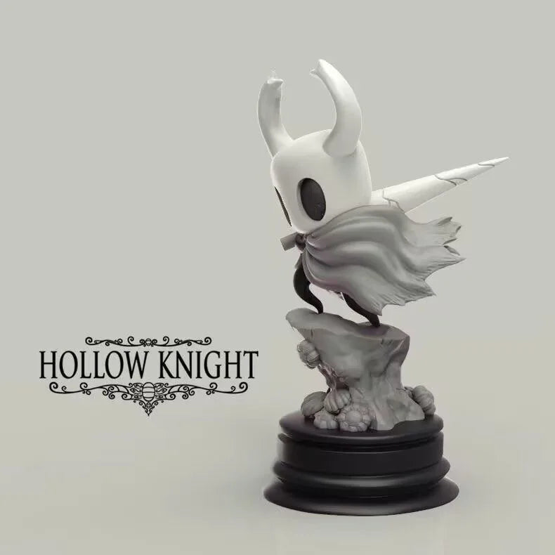 A white Hollow Knight Little Knight handcrafted PVC figure statue with a flowing silver hair element.