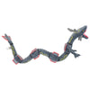 A gray Shiny Rayquaza plush toy with red accents and yellow markings.