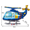 Blue foil balloon airplane model with yellow accents and wings, shown from the side.