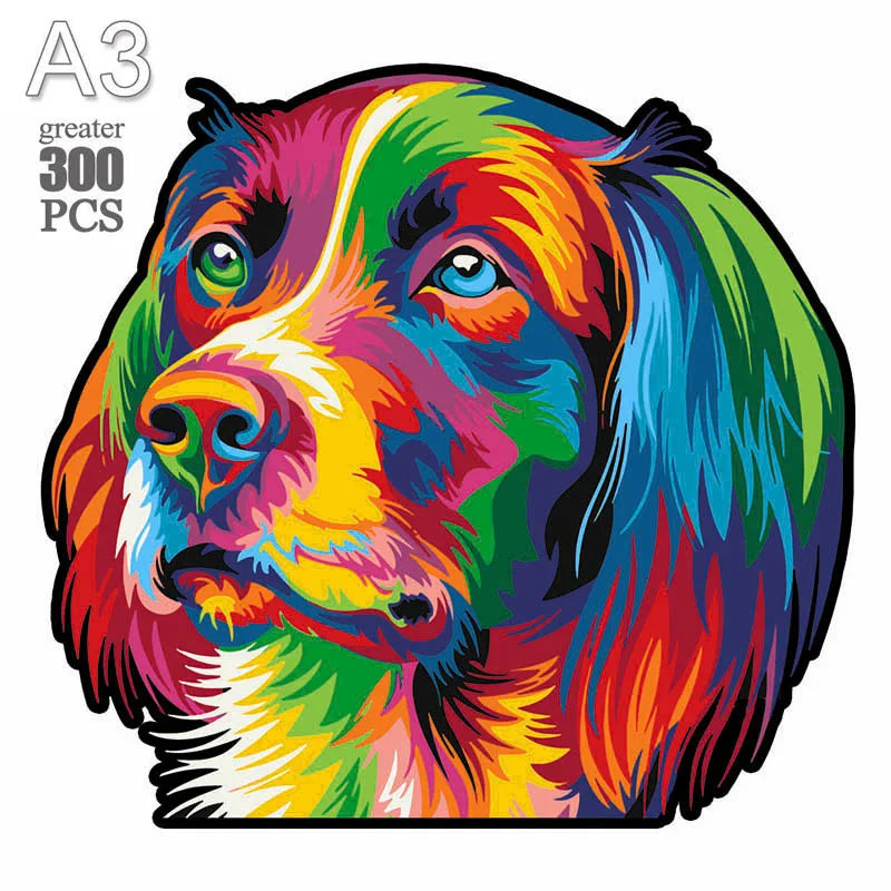 A vibrant, colorful illustration of a puppy dog's head in a portrait style.