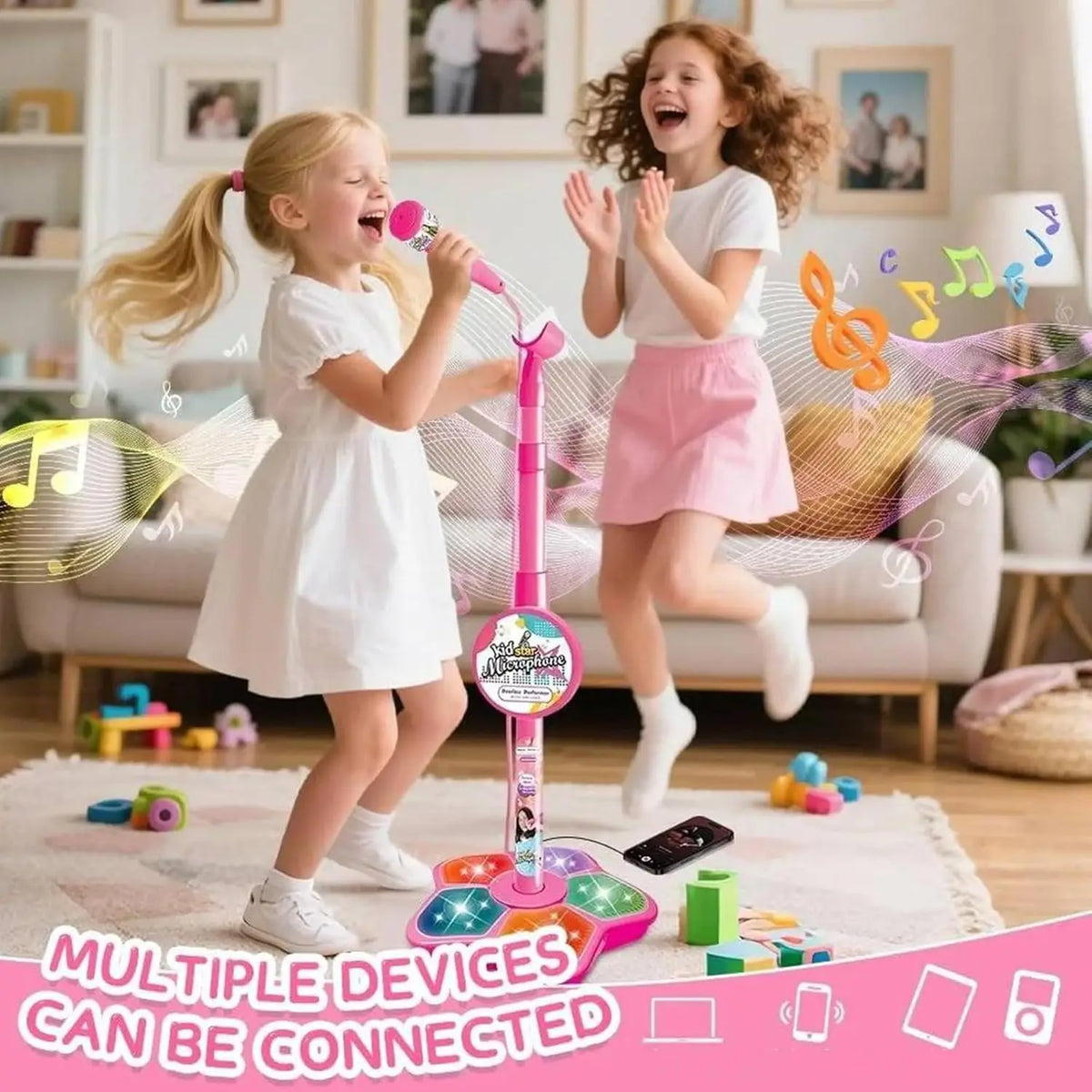 Kids Karaoke Microphone Stand Set with Party Lights