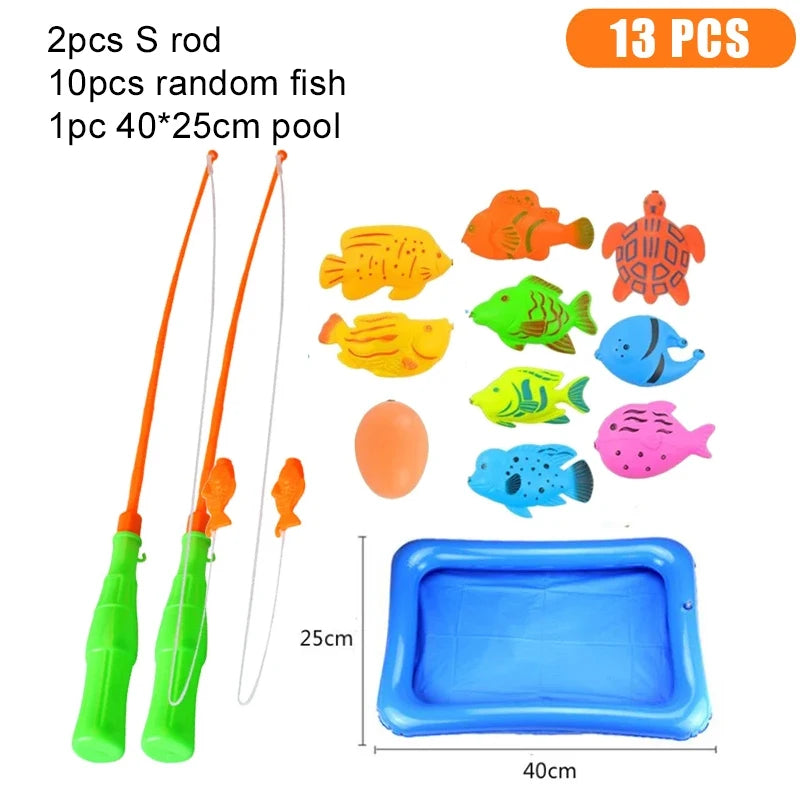 A set of 13 pieces including S rods, random fish, and a 40x25cm pool for magnetic fishing game.