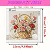A flat printing design featuring a bouquet of pink and white roses in a gold basket for a diamond painting kit