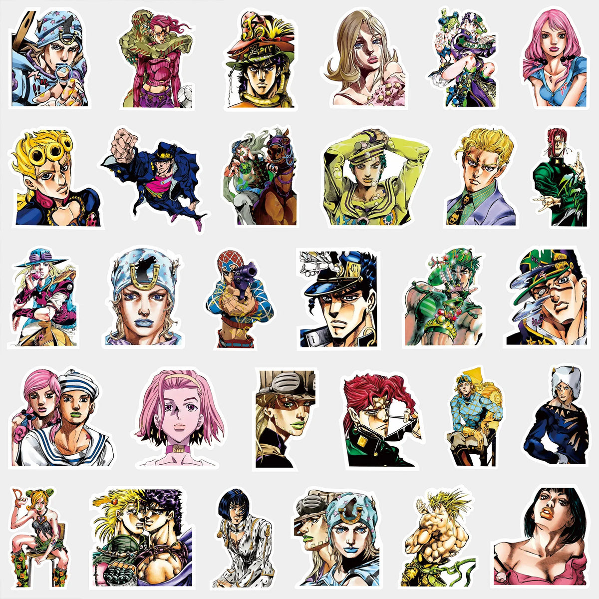 A collection of 82 anime character stickers from JoJo's Bizarre Adventure featuring various characters and poses.